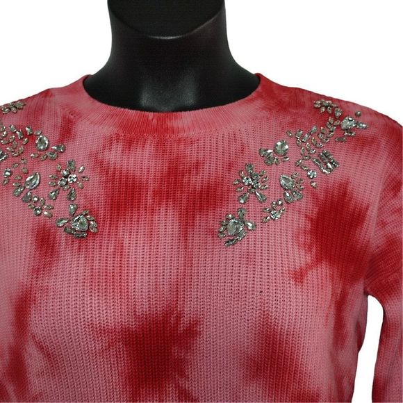 INC Bling Sweater Tie-dye Pullover Crew Neck Sweater Red Small - Picture 5 of 9